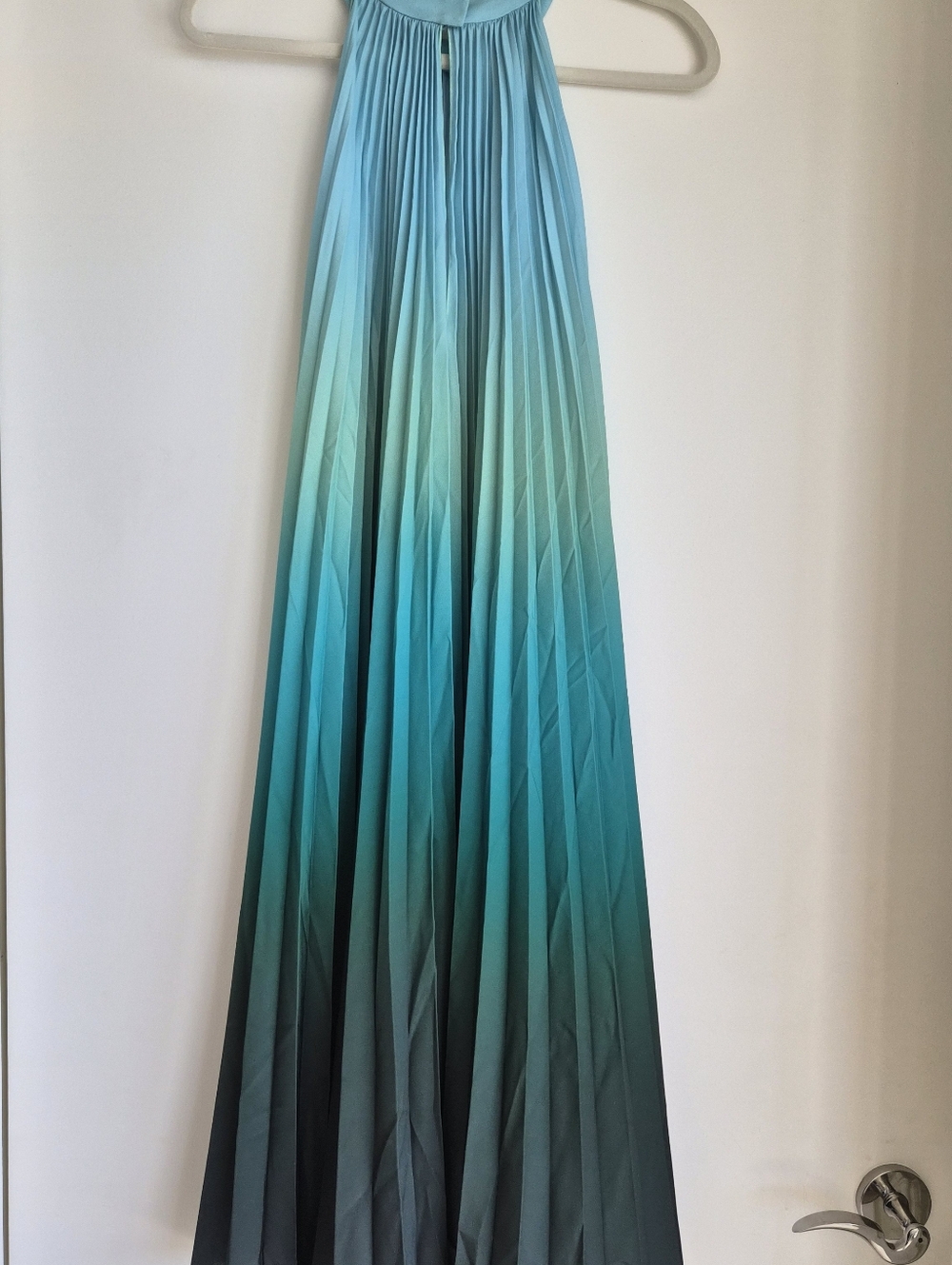 RARE Max Mara Ombre Pleated Halter Maxi Dress - Aqua & Teal - Picture 4 of 5